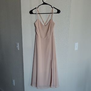 Lulu's Tan Chiffon Cross Back Spaghetti Strap Midi Dress Size Small